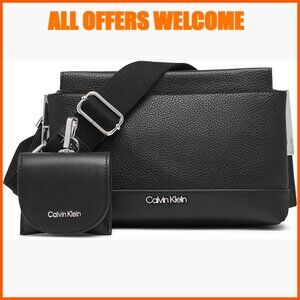 Vegan Leather Triple Compartment Crossbody Bag with Detachable Coin Purse